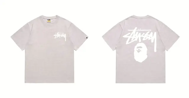 BAPE x Stussy Ape Head T-Shirt Grey/White