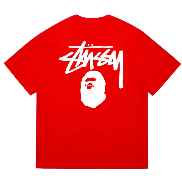 BAPE x Stussy Ape Head T-Shirt Red/White