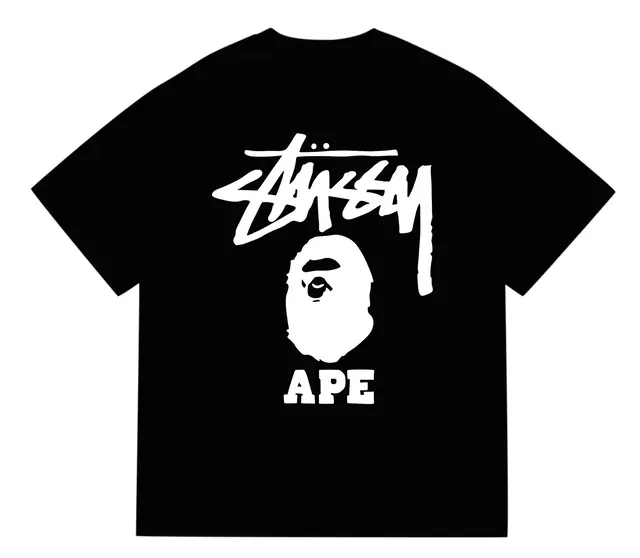 BAPE x Stussy Ape Head T-Shirt Black White