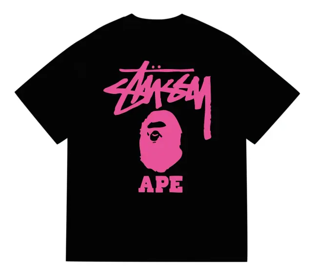 BAPE x Stussy Ape Head T-Shirt Black Pink