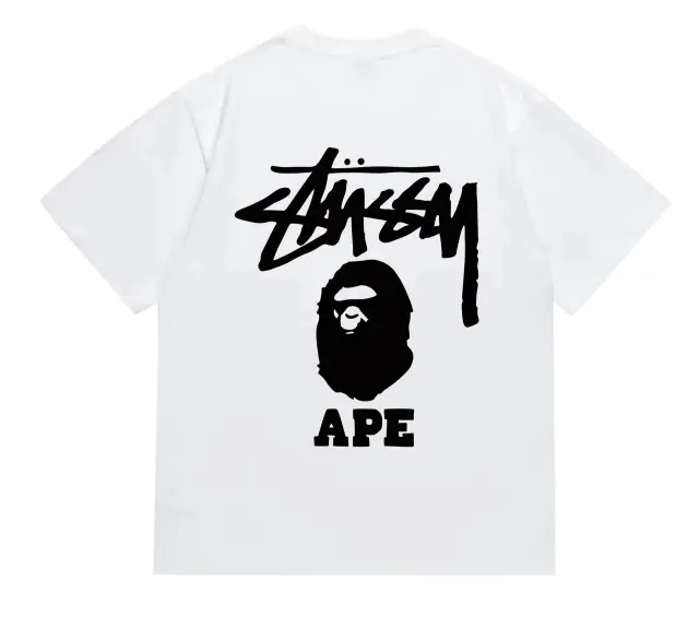 BAPE x Stussy Ape Head T-Shirt White Black