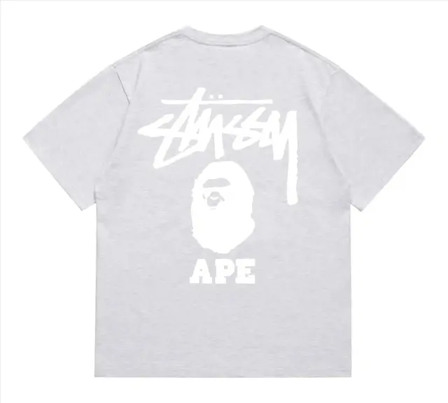 BAPE x Stussy Ape Head T-Shirt Grey White