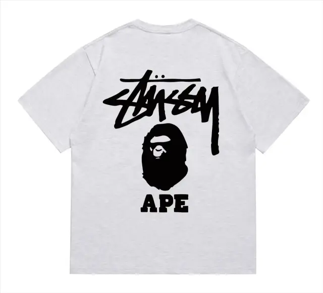 BAPE x Stussy Ape Head T-Shirt Grey Black