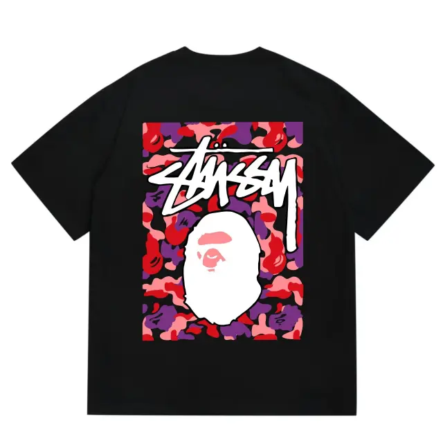 Stussy x A Bathing Ape Camo Ape Head T-Shirt Black Pink Camo