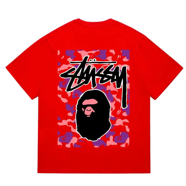 BAPE x Stussy Camo Ape Head Tee Red / Black