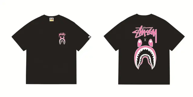 BAPE x Stussy Shark Tee Black / Pink