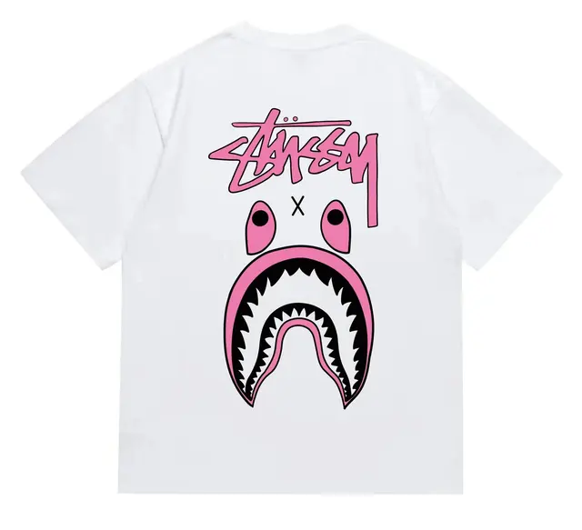 BAPE x Stussy Shark Tee White / Pink