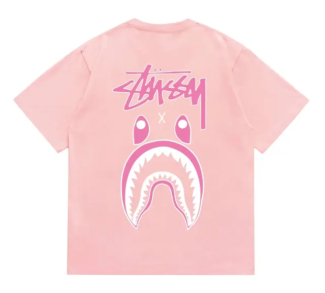 BAPE x Stussy Shark Tee Pink White