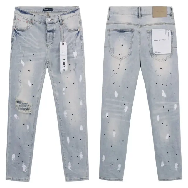 Purple Brand Light Wash Paint Splatter Denim Pants