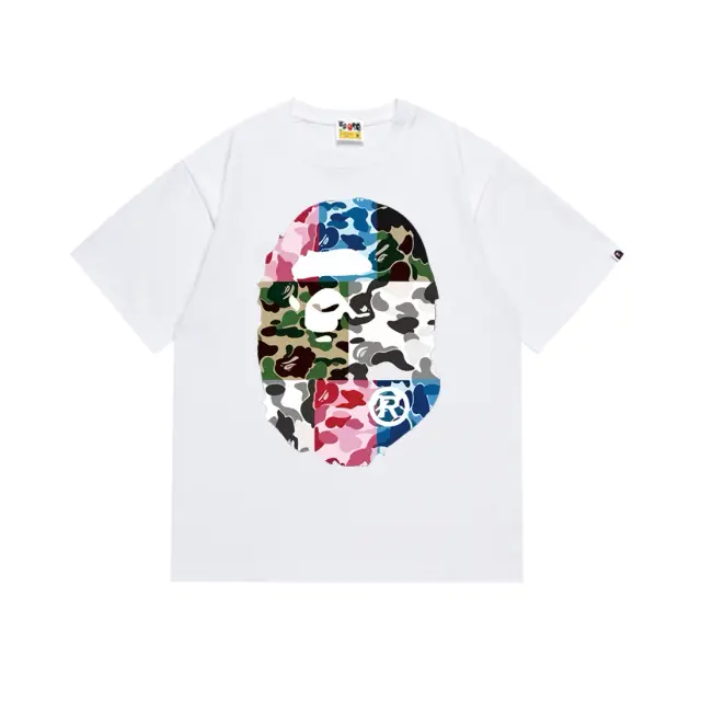 A Bathing Ape Multi Camo Ape Head White Tee