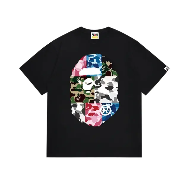 A Bathing Ape Multi Camo Ape Head Black Tee