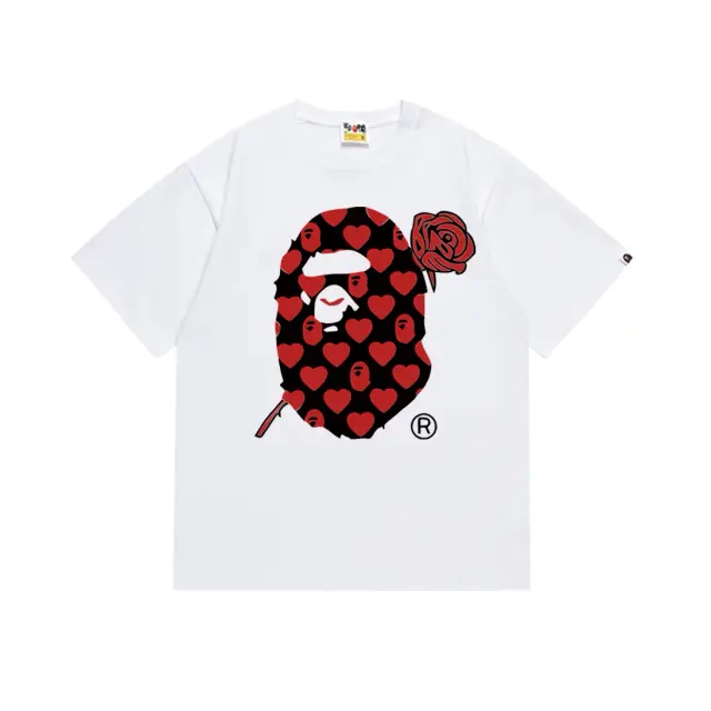 A Bathing Ape Rose Heart Camo Ape Head White Tee