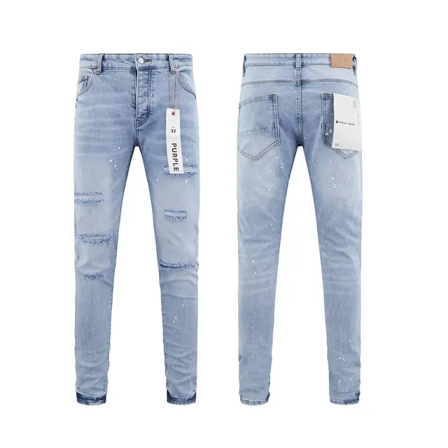 Purple Brand Ripped Paint Splatter Jeans Light Blue
