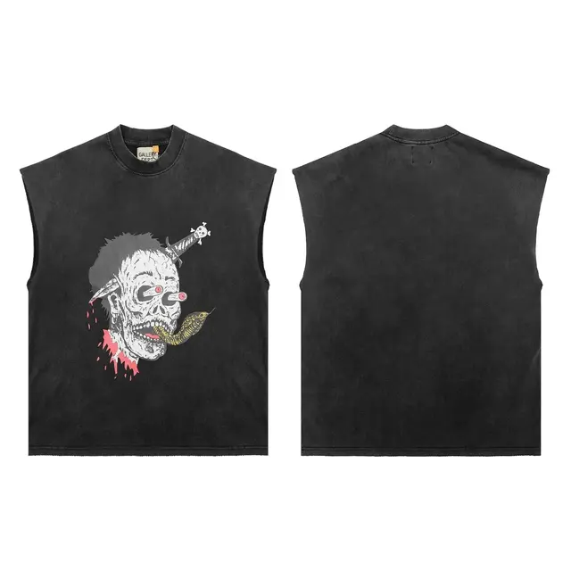 Gallery Dept. Dagger Snake Skull Sleeveless T-Shirt Washed Black