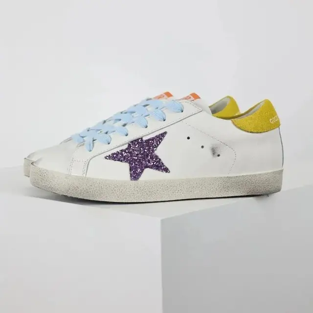 Golden Goose Super-Star White Purple Glitter Yellow