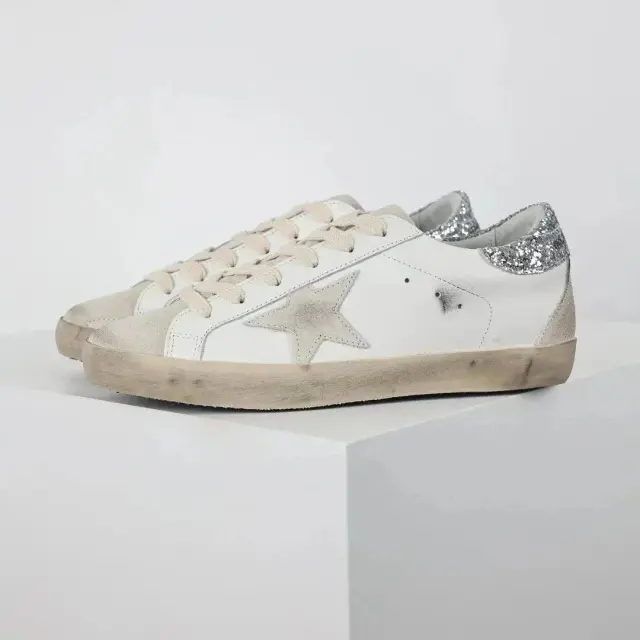 Golden Goose Super-Star White Silver Glitter