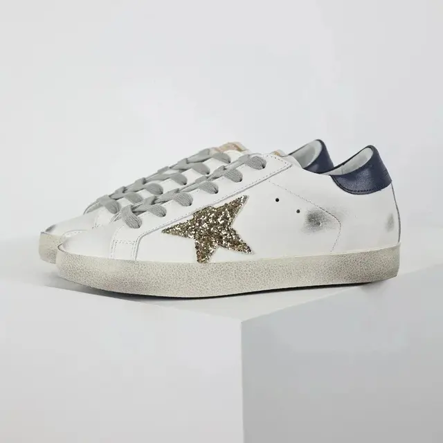 Golden Goose Super-Star White Gold Glitter Navy