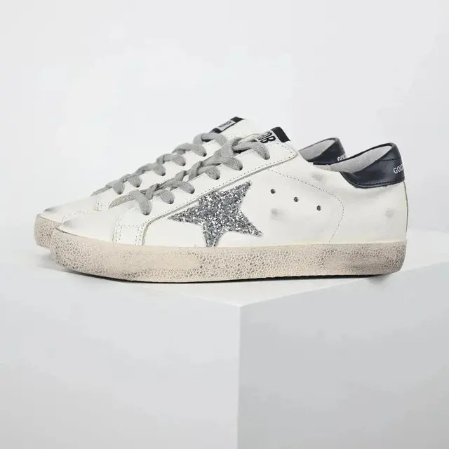 Golden Goose Super-Star White Silver Glitter Black
