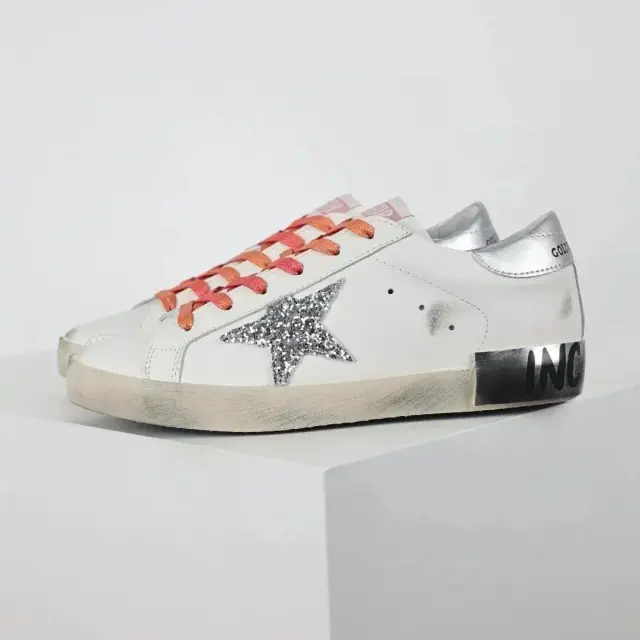 Golden Goose Super-Star White Silver Glitter Orange