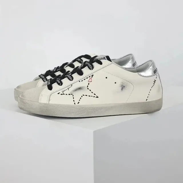Golden Goose Super-Star White Dotted Star Silver