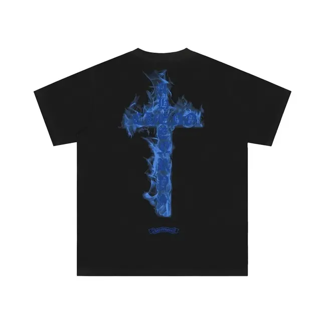 Chrome Hearts Blue Flame Cross T-Shirt Black