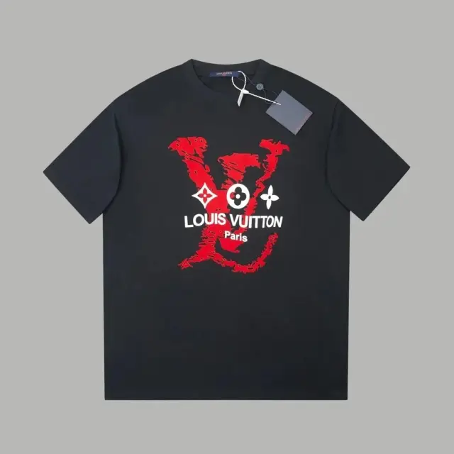 Louis Vuitton Red LV Logo Black T-Shirt