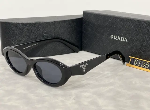 Prada Oval Sunglasses Black Grey