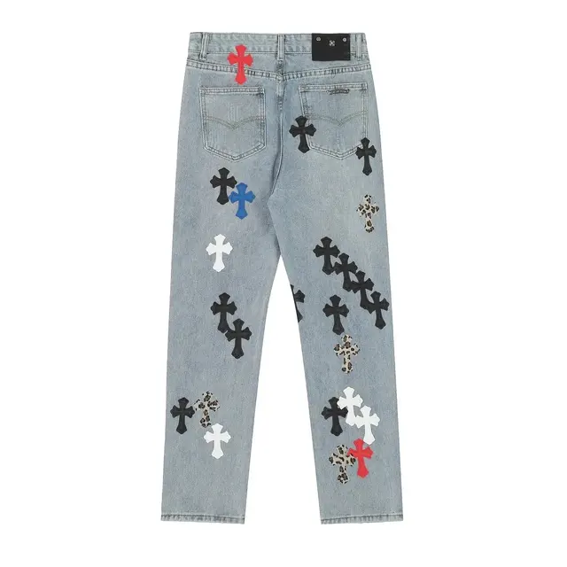 Chrome Hearts Cross Patch Jeans Light Blue Multicolor