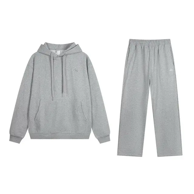 Alo Yoga Hooded Straight-Leg Set Heather Grey