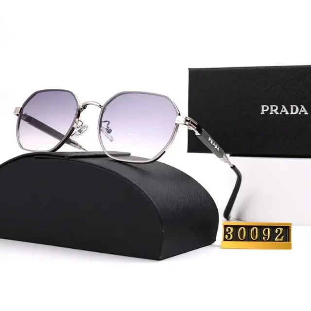 Prada Hexagonal Silver Sunglasses with Gradient Lenses