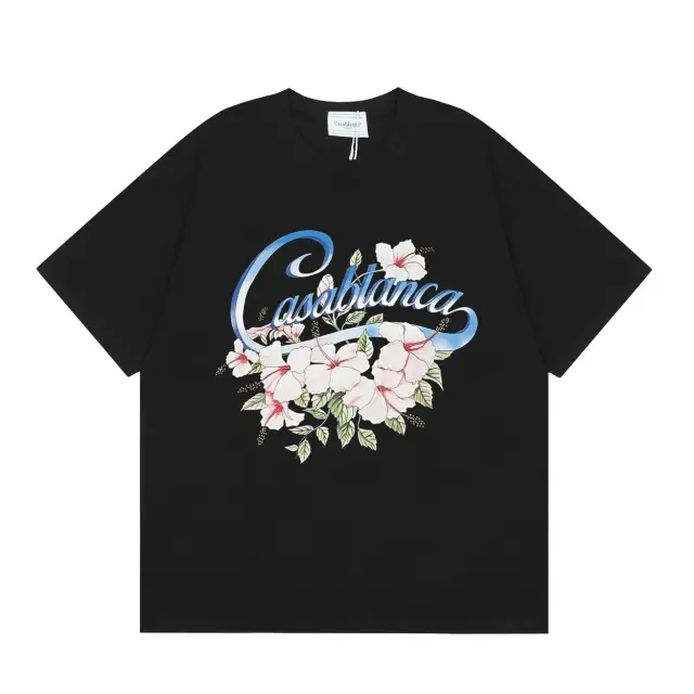 Casablanca Hibiscus Script Logo T-Shirt Black