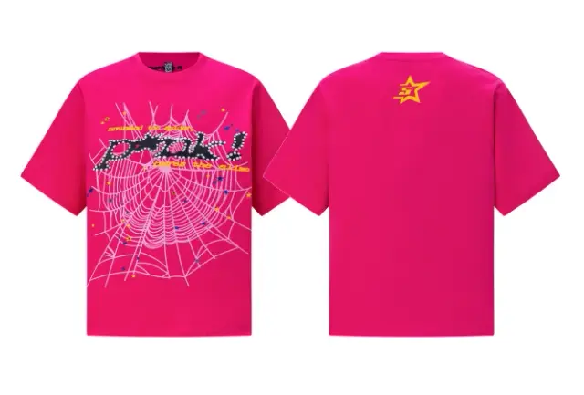 Sp5der Web Rhinestone T-Shirt Pink