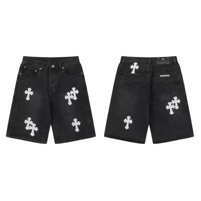 Chrome Hearts Cross Patch Denim Shorts Black White
