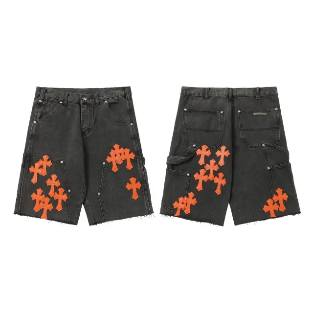 Chrome Hearts Cross Patch Denim Shorts Dark Grey