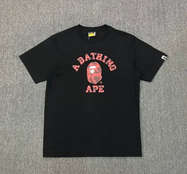 A Bathing Ape Red Camo College T-Shirt Black
