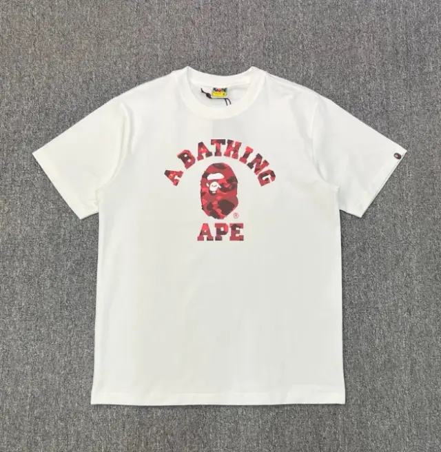 A Bathing Ape Red Camo College T-Shirt White