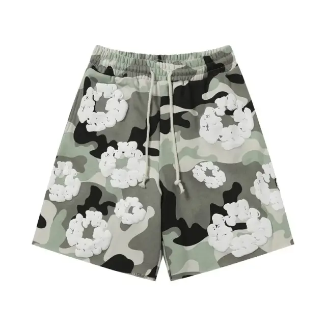 Camo Flower Print Shorts Sage Green