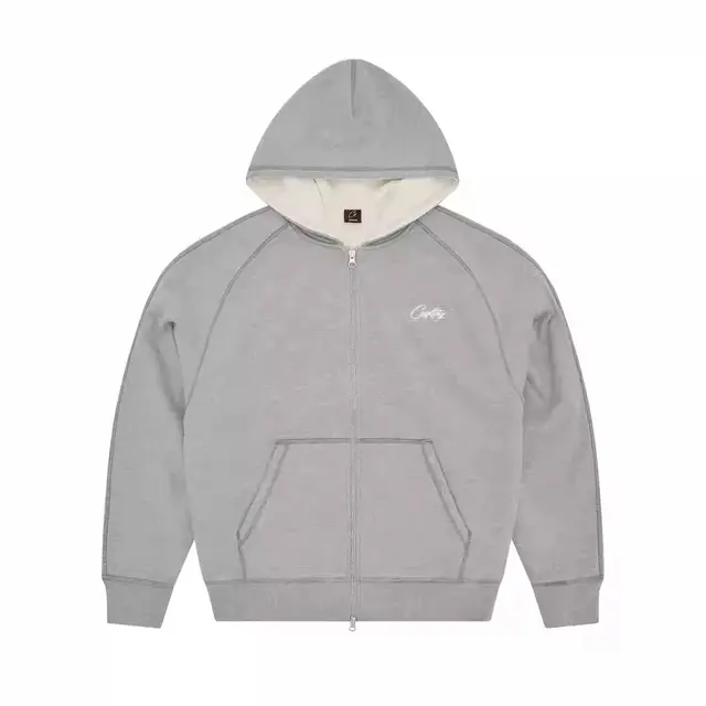 Corteiz Script Waffle Lined Zip Hoodie Grey