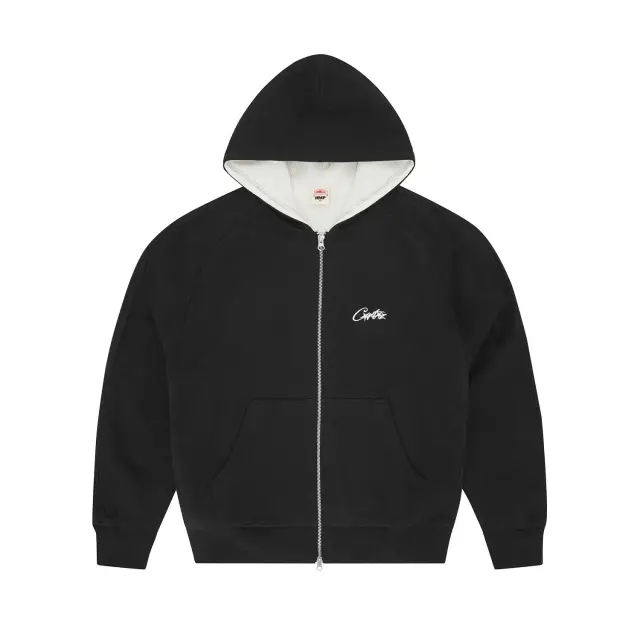Corteiz Script Waffle Lined Zip Hoodie Black