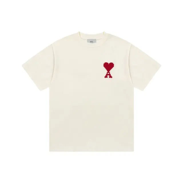 AMI Paris Ami de Coeur Pixel T-Shirt Off-White Red