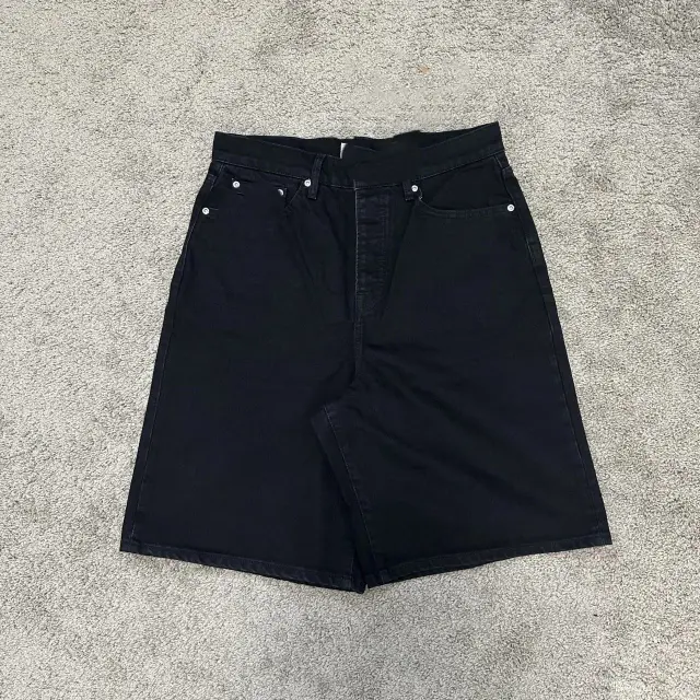 Wide-Leg Denim Shorts Washed Black