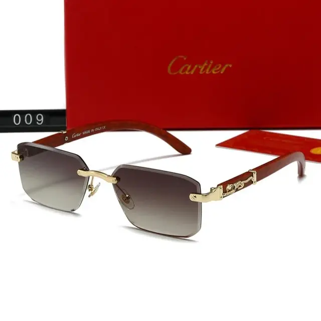 Cartier Panthere Rimless Sunglasses Gold Brown Grey Gradient