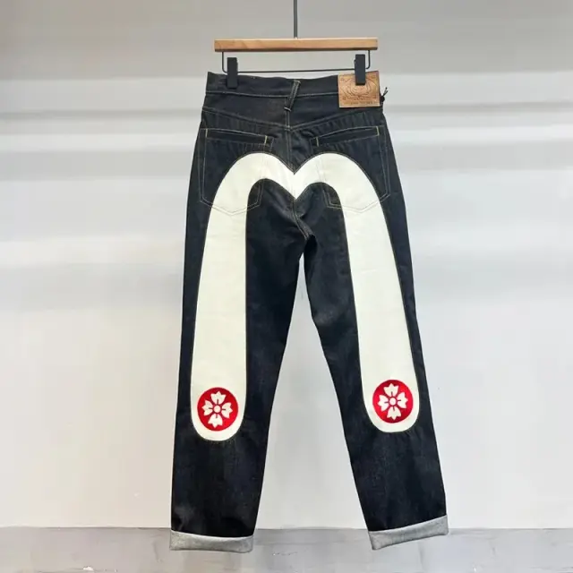 EVISU Daicock Floral Jeans Black and White