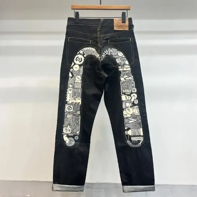 EVISU Daicock Mechanical Jeans Black and White