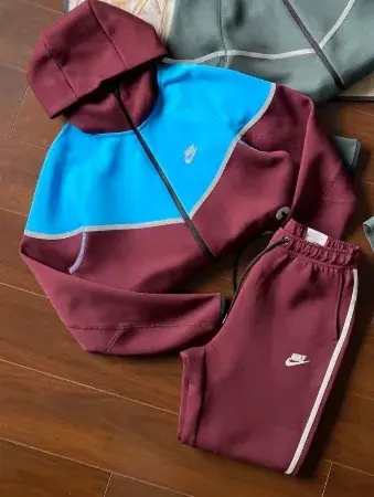 Nike Sportswear Tech Fleece Tracksuit 'Burgundy / Blue'