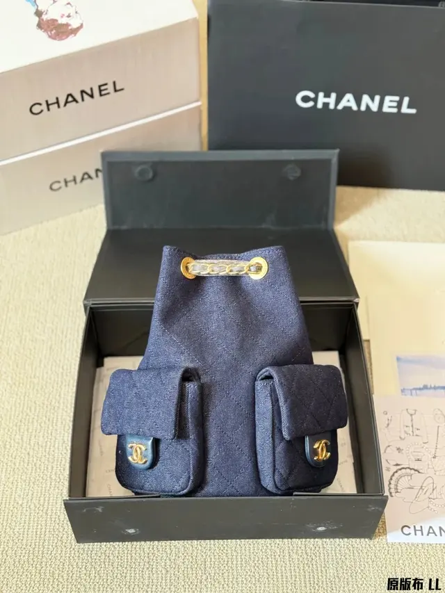 Chanel Quilted Denim Backpack Dark Blue