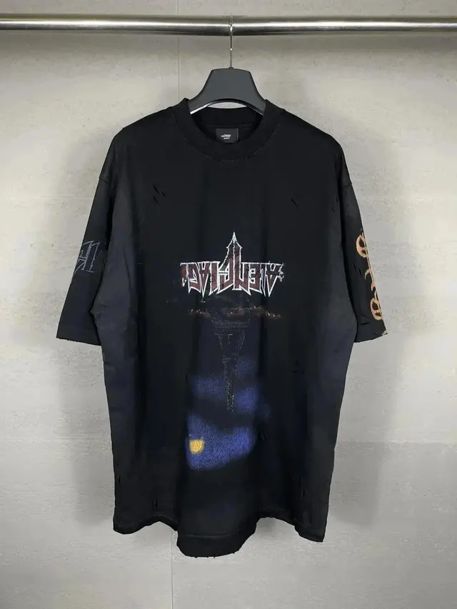 Balenciaga Distressed Graphic T-Shirt Black