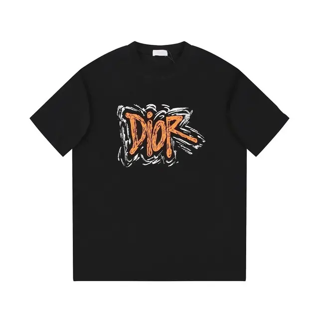 Dior Orange Brushstroke Logo T-Shirt Black