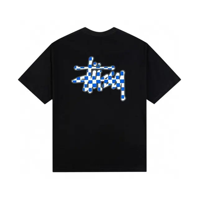 Stussy Checkerboard Logo Black T-Shirt