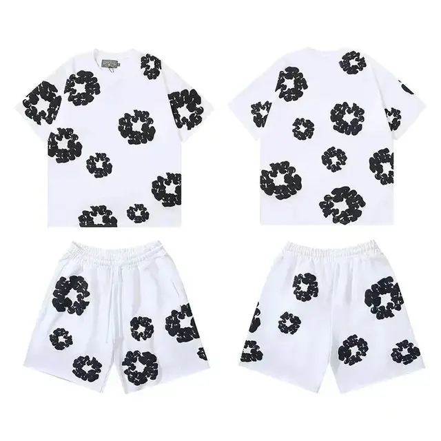Denim Tears Cotton Wreath T-Shirt and Shorts Set White Black